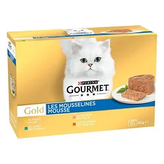 Gourmet Gold Mousse Mix kons.katėms (triušiena,vištiena,lašiša,inkst)