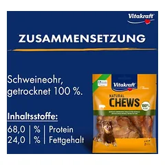 Vitakraft Natural Chews natūralios kiaulių ausys, skanėstai šunims, < 49 g — 3 nuotrauka