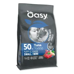 Oasy Grain Free Puppy Small/Mini sausas pašaras su tunu mažų veislių šuniukams - Zoobaze