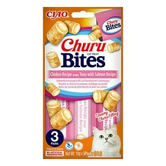 INABA Churu Cat Bites vištienos vyniotiniai su tunu ir lašiša, skanėstai katėms 30 g — 2 nuotrauka