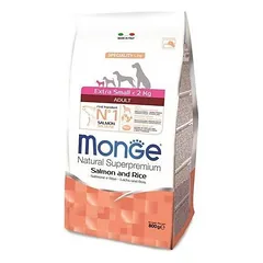 Monge Extra Small Adult Salmon And Rice sausas maistas labai mažų veislių suaugusiems šunims su lašiša ir ryžiais, 0,8 kg