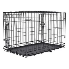 Dog Fantasy Wire Dog Crate Folding Double Door electro coating šunų narvas, sulankstomas, su dvigubomis durimis ir plastikine padėkla, 91x56x63 cm