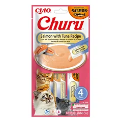 INABA Churu Cat Salmon with Tuna 4x14g kreminis lašišos ir tuno skonio skanėstas katėms