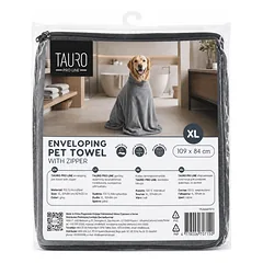 TAURO PRO LINE gyvūnų augintinių apgaubiamas rankšluostis, susegamas užtrauktuku, pilkas, XL dydis, 109x84 cm, 109×84 cm, XL dydis — 1 nuotrauka