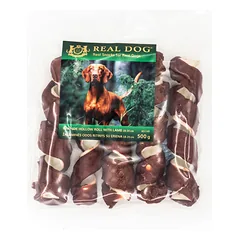 RD-149 REAL DOG SNACKS Žaliaminės odos spyruoklė su ėriena 18-20cm 500g