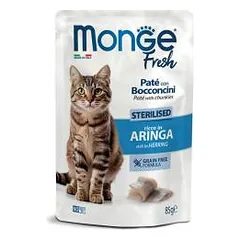 Monge Fresh Sterilised paštetas su gabaliukais ir silke, drėgnas maistas katėms 85 g parduotuvėje petreon.lt