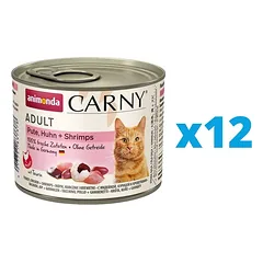 ANIMONDA Karma Carny Adult rinkinys kalakutiena, vištiena ir krevetės12 x 200 g
