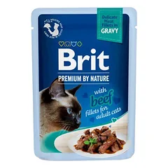 Brit Premium Cat Delicate Fillets in Gravy With Beef drėgnas maistas suaugusioms katėms su jautiena, 85 g