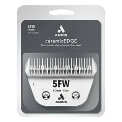 Andis Ceramic EDGE 5FW Cover Wide Blade - platus keraminis Snap-On kirpimo mašinėlių peilis, chromuotas plienas, 6,3mm — 2 nuotrauka
