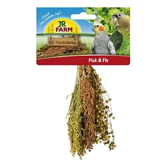 Dekoratyvinių paukščių pašaro papildas - sorgų, sorų ir linų šluotelė