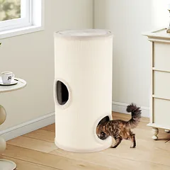 Kačių draskyklė su 3 slėptuvėmis ir draskymo lenta, smėlio spalvos, 70 cm — 4 nuotrauka