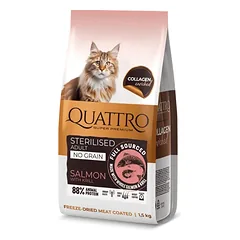 QUATTRO visavertis sausas pašaras suaugusioms sterilizuotoms katėms su lašiša 7 kg