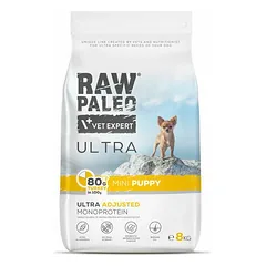 Raw Paleo Ultra Mini Puppy Turkey sausas maistas mažų veislių šuniukams su kalakutiena, be grūdų, 8 kg