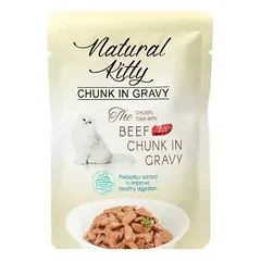 Natural Kitty Cat Chicken, Tuna with Beef Chunk in Gravy 85 g nuotrauka