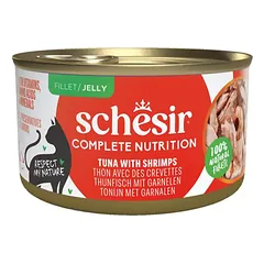 Schesir konservuotas maistas katėms su tunu ir krevetėmis, želėje, 85g
