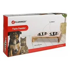 Flamingo Feeding and drinking bowl Duo Kato Rectangle Silver & Brown 2x350 ml 13 cm — 2 nuotrauka