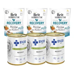 BRIT CARE DOG FUNCTIONAL SNACK RECOVERY HERRING 3x150g + ENZO VET Atkūrimo dieta šunims 3x400g