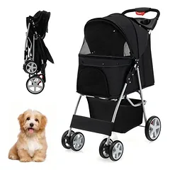 GIANTEX  Faltbarer Haustierbuggy Mit Verdeck Für Kleine Und Mittlere Tiere, Smėlio spalvos — 2 nuotrauka