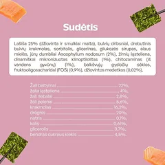Visų veislių jaunų tamsaus kailio šunų begrūdis pašaro papildas - skanėstai su lašiša, 150 g — 5 nuotrauka