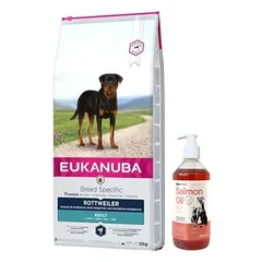 EUKANUBA Adult Rottweiler 12kg + LAB V Lašišų aliejus šunims ir katėms 500ml
