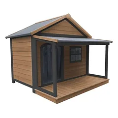 SunnyDogs Holz-Hundehütte Veranda Braun