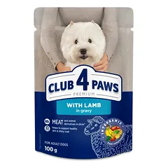 CLUB 4 PAWS Premium konservuotas ėdalas mažų veislių šunims su ėriena padaže 24x100 gr