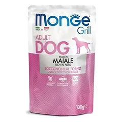Monge Grill Multipack pakeliai, ėriena su daržovėmis, kiauliena, lašiša, drėgnas maistas šunims 12 x 100 g — 3 nuotrauka