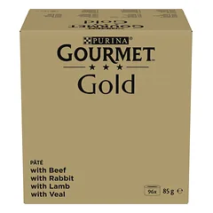 Purina Gourmet Gold Mousse mišinys 96x85g (jautiena, triušiena, ėriena, veršiena)