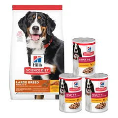 HILL'S Science Plan Adult Dog Large Dry Chicken 14 kg didelėms veislėms + 3 skardinės NEMOKAMAI