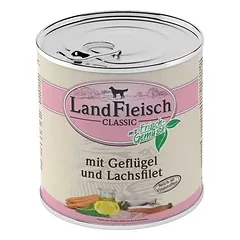 LandFleisch konservuotas maistas šunims su paukštiena ir lašiša 800g.
