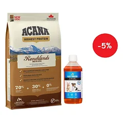 ACANA REGIONALS Ranchlands Dog 11,4kg + LAB V Lašišų aliejus šunims ir katėms 500ml