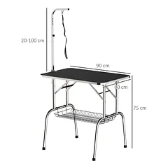 Naminių gyvūnų priežiūros stalas PawHut 90x60x175cm., sidabrinės/juodos spalvos — 3 nuotrauka