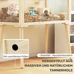Narvas žiurkėnams 110x52x101 cm, medinis, su nameliu, sūpuoklėmis, platformomis ir girdykle, natūralios medienos spalvos — 5 nuotrauka
