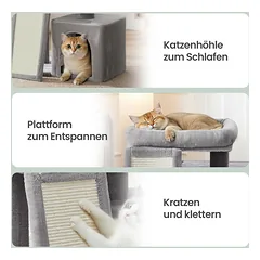 Kačių draskyklė su slėptuve ir platforma, šviesiai pilka, 46,4 cm — 5 nuotrauka