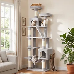 Kačių draskyklė su 8 sizalio stulpais, šviesiai pilka, 204 cm — 2 nuotrauka