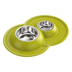 Georplast volcano inox dvigubi metaliniai dubenėliai su neslystančiu guminiu padėklu — 2 nuotrauka