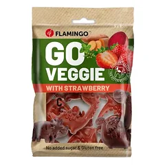 Flamingo Veggie Dino su braškėmis, skanėstai šunims, raudoni — 2 nuotrauka