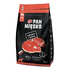 PAN MIĘSKO Sausos jautienos ir ožkienos dešrelės šunims, traškios, M, 2x3 kg