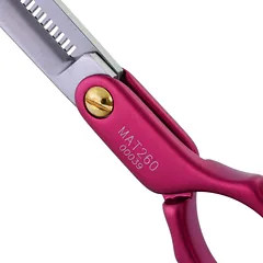 Madan Pet Grooming Thinning - profesionalios, itin lengvos vienpusės retinimo žirklės, pagamintos iš japoniško nerūdijančio plieno, aliuminio rankena - raudona, Czerwony / 6,5" — 2 nuotrauka