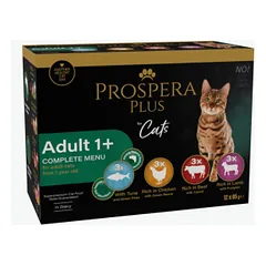 Konservuotas kačių maistas - Prospera Plus, maišelis katei suaugusiam(-ai) nuo 1 metų, mišinys, 12 x 85 g