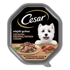 CESAR 14x150 g visavertis šlapias maistas suaugusiems šunims padaže su švelnia jautiena, kalakutiena ir žolelėmis