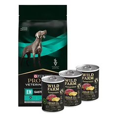 PURINA Veterinary PVD LT Gastrointestinal (šunims) 12kg + Wild Farm Monoprotein Wild Boar 3x400g hipoalerginis šunų ėdalas