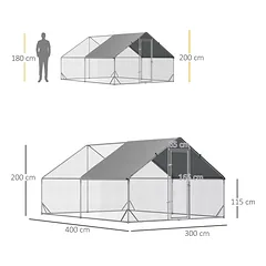 Vištidės aptvaras su stogeliu, 8–12 vištų, antims, triušiams, 3x4x2 m, sidabrinis/pilkas — 3 nuotrauka