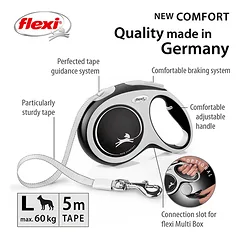 FLEXI pavadėlis šuniui New Comfort L juostinis 5m, juodas — 2 nuotrauka
