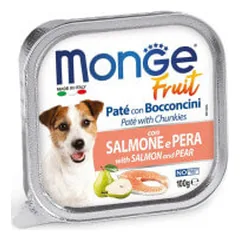 Monge Fruit Pate & Chunkies konservai su lašiša ir kriaušėmis šunims - Pet24