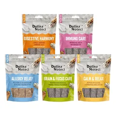 DOLINA NOTECI Smart Chews Mix 5 skonių 5x100g parama streso mažinimui, parama pažinimo funkcijoms, parama virškinimui, parama maisto alergijoms, parama imunitetui, džiovinti skanėstai šunims