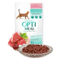 Optimeal konservai su veršiena spanguolių padaže katėms, 85 g parduotuvėje vet1.lt