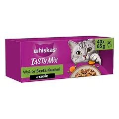 WHISKAS Suaugusiųjų Skanių Mišinių Šefų Pasirinkimas 4 x 40x85 g drėgnas maistas visaverčiam suaugusių kačių maistui padaže 3+1 DOVANA