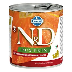 Farmina N&D Dog Pumpkin All Breeds Starter Puppy su vištiena, moliūgu ir granatais, drėgnas maistas šunims 285 g