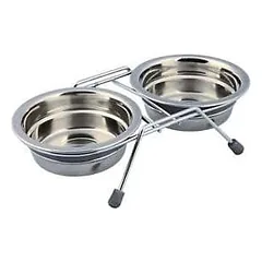 Trixie Eat On Feet Bowl Set nerūdijančio plieno padėklas su dubenėliais šunims ir katėms, 2×0.25 l/11 cm